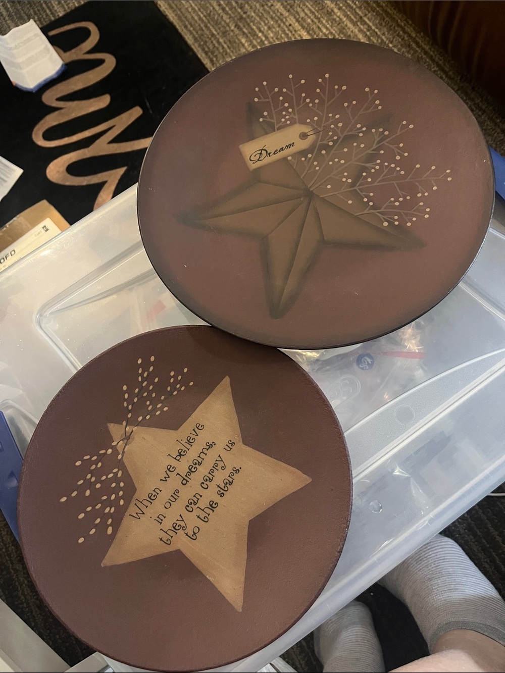 Vintage Hand Painted Decorative Brown Star Plaque Wall Accents (Set of 2)175